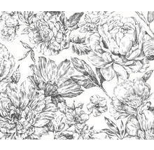 Motif floral en noir et blanc avec fleurs et feuilles