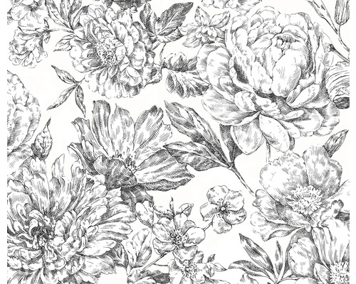 Motif floral en noir et blanc avec fleurs et feuilles