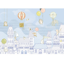 Wandbild mit Häusern, Tieren und Heißluftballons