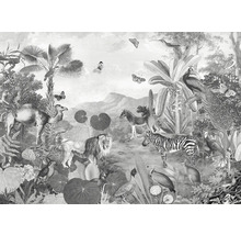 Illustration einer Landschaft mit verschiedenen Tieren
