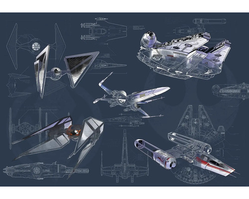 Fototapete Vlies DX8-077 Disney Edition 4 Star Wars Blueprint Dark 8-tlg. 400 x 280 cm Illustration von Star Wars Raumschiff Designs