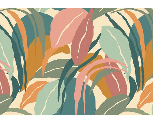 Papier peint panoramique intissé DD123448 Antigua feuilles abstraites orange 4 pces 400 x 280 cm Motif de feuilles abstraites pour décoration murale