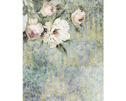 Papier peint avec motif floral de roses et formes géométriques