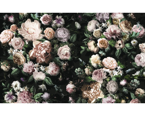 Papier peint à fleurs avec roses et pivoines