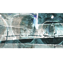 Gros plan d'une peinture abstraite sur toile avec des formes et des structures géométriques
