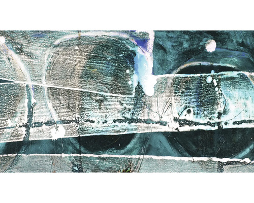 Gros plan d'une peinture abstraite sur toile avec des formes et des structures géométriques