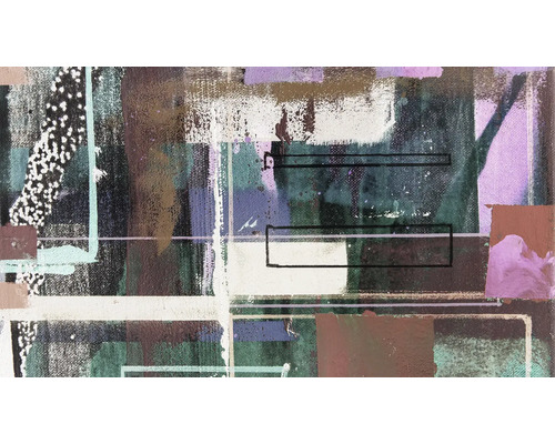 Peinture abstraite avec formes géométriques et aplats de couleur