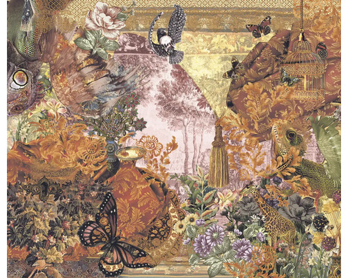 Collage avec divers animaux, plantes et éléments décoratifs