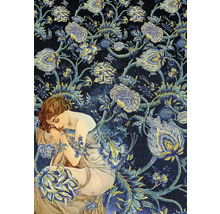 Papier peint décoratif avec motif floral et une femme endormie