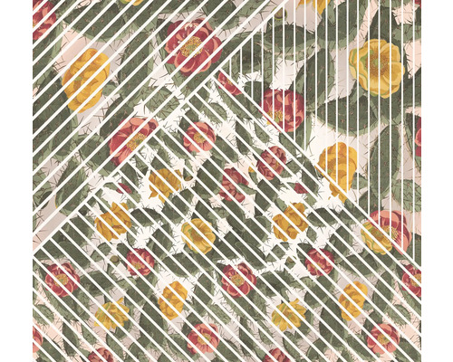 Papier peint avec motif de fleurs de cactus et lignes géométriques