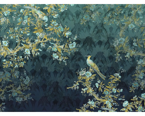 Papier peint avec motif floral et motifs d'oiseaux