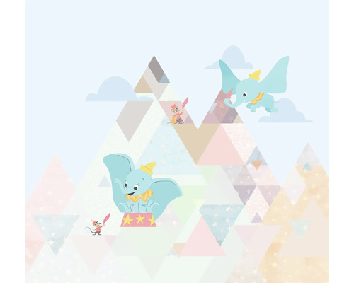 Papier peint panoramique intissé DX6-011 Disney Edition 4 Dumbo flying elephant 6 pces 300 x 280 cm Papier peint avec éléphants et motif triangulaire