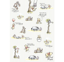 Illustration de Winnie l'ourson et ses amis sur un fond rayé