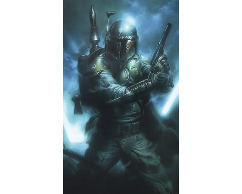 Gemälde von Boba Fett mit Helm und Waffe
