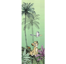 Illustration d'un lionceau avec des palmiers et un oiseau