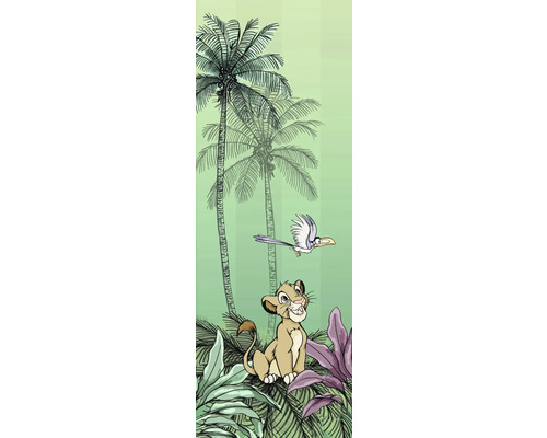 Fototapete Vlies DX2-019 Disney Edition 4 Jungle Simba 2-tlg. 100 x 280 cm Illustration eines Löwenjungen mit Palmen und einem Vogel