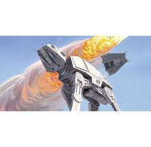 Illustration d'un marcheur de combat AT-AT avec un vaisseau spatial en arrière-plan