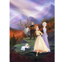 Illustration der Charaktere aus Die Eiskönigin in einer Waldlandschaft