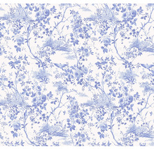 Papier peint avec motif floral de roses, feuilles et oiseaux