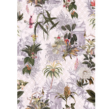 Papier peint à motifs floraux, plantes tropicales et oiseaux