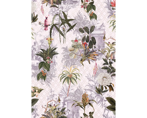 Papier peint à motifs floraux, plantes tropicales et oiseaux