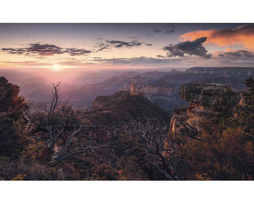 Paysage avec montagnes et lever de soleil