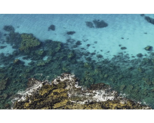 Papier peint panoramique intissé SHX9-105 Bright Blue 9 pces 450 x 280 cm Vue aérienne de rochers dans la mer