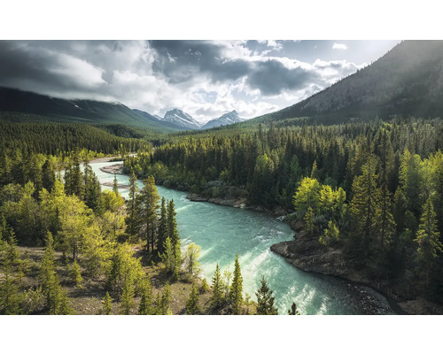 Papier peint panoramique intissé SHX9-095 Wild Canada 9 pces 450 x 280 cm Paysage avec rivière, forêt et montagnes