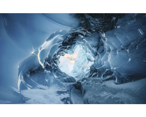 Papier peint panoramique intissé SHX9-085 The Eye of Glacier 9 pces 450 x 280 cm Grotte de glace avec vue sur les montagnes enneigées