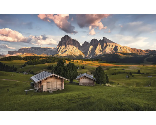 Papier peint panoramique intissé SHX9-022 Rêve de Dolomites 9 pces 450 x 280 cm Paysage avec chalets en bois et montagnes