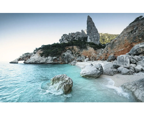 Papier peint panoramique intissé SHX9-007 Beach Tales 9 pces 450 x 280 cm Paysage côtier avec rochers, plage et mer