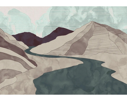 Illustration d'un paysage de montagne avec une rivière