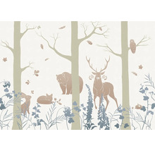 Papier peint avec animaux de la forêt et arbres