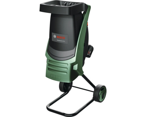 Broyeur de jardin avec entonnoir de remplissage, roues et logo Bosch
