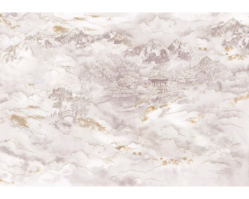 Papier peint panoramique intissé INX8-057 Ink Kingdom 8 pces 400 x 280 cm Papier peint avec paysage de montagne et motif de nuages