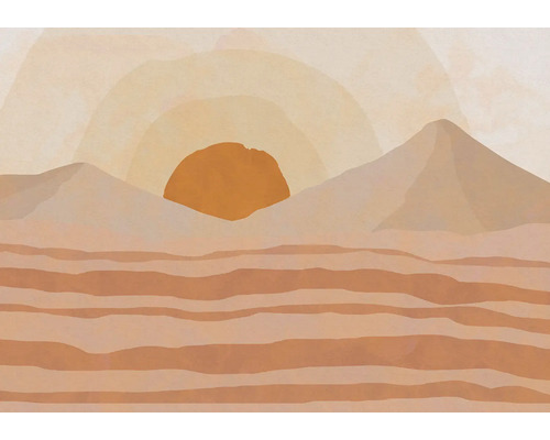 Illustration d'un paysage désertique avec soleil et montagnes