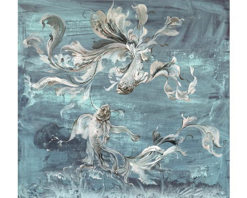 Peinture avec deux poissons sur toile