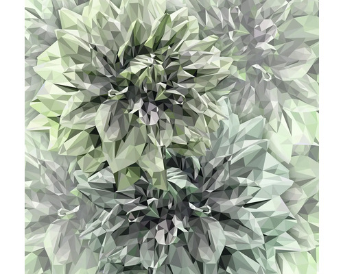 Papier peint panoramique intissé INX6-036 Ink Emerald Flowers 6 pces 300 x 280 cm Représentation abstraite d'un dahlia avec des formes géométriques