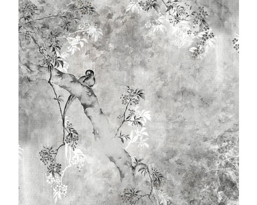 Papier peint panoramique intissé INX6-012 Ink Dynasty 6 pces 300 x 280 cm Papier peint avec motif d'oiseau et de fleurs