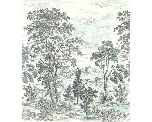 Papier peint panoramique intissé INX5-042 Ink Highland Trees 5 pces 250 x 280 cm Papier peint avec motif de paysage forestier