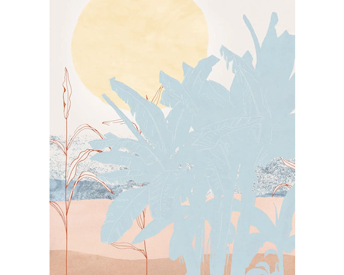 Papier peint panoramique intissé INX5-019 Ink Banana Leaves 5 pces 250 x 280 cm Représentation abstraite de plantes sous un soleil