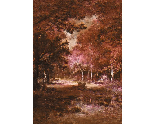 Papier peint panoramique intissé INX4-090 Ink Autumna Rosso 4 pces 200 x 280 cm Peinture d'un paysage forestier avec des arbres