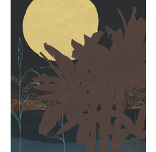 Peinture avec feuilles de bananier et cercle jaune