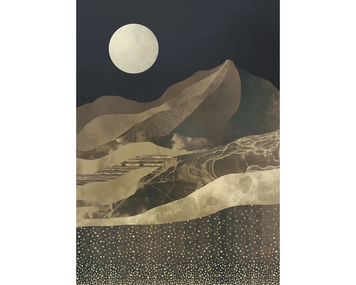 Papier peint panoramique intissé INX4-076 Ink Mountain Spike 4 pces 200 x 280 cm Image murale décorative avec motif de montagne et lune