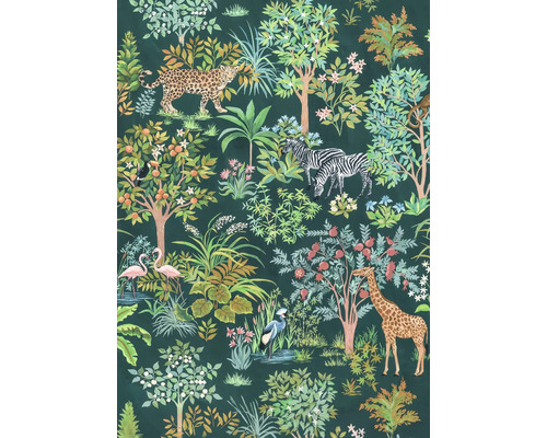 Papier peint panoramique intissé INX4-055 Ink Happy Jungle 4 pces 200 x 280 cm Papier peint avec motifs de jungle et animaux