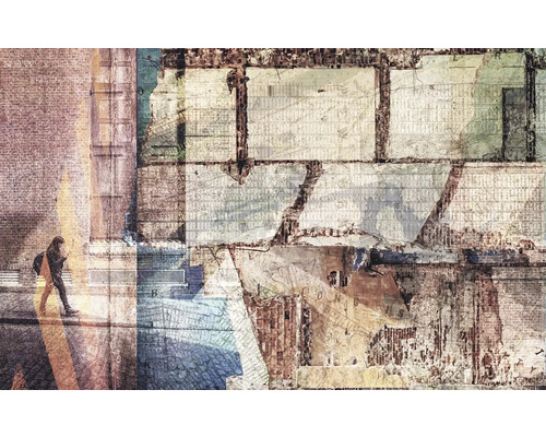 Papier peint panoramique intissé 6001A-VD4 Infinity Urban Art 4 pces 400 x 250 cm Image abstraite d'une ville avec maçonnerie et piéton