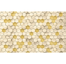 Panneaux muraux décoratifs en bois et en or en forme d'hexagones