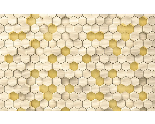 Panneaux muraux décoratifs en bois et en or en forme d'hexagones