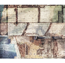 Image murale abstraite avec des motifs de briques et des plans de ville