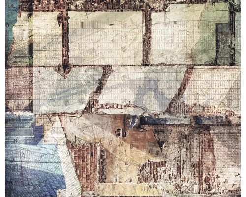 Image murale abstraite avec des motifs de briques et des plans de ville